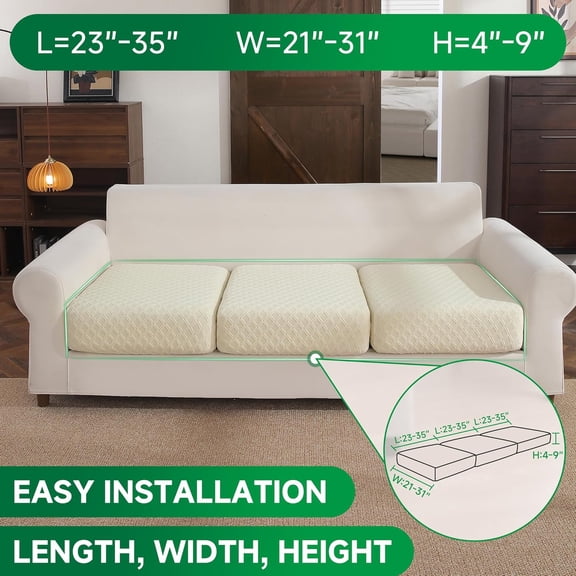 Couch Cover, Stretch Sofa Cover, Soft Seat Cushion Covers Washable, Sectional L Shape Sofa Slipcover, Wear Stain Resistant Pet Friendly Furniture Protector for Home (3 Seat Covers S, Ivory)
