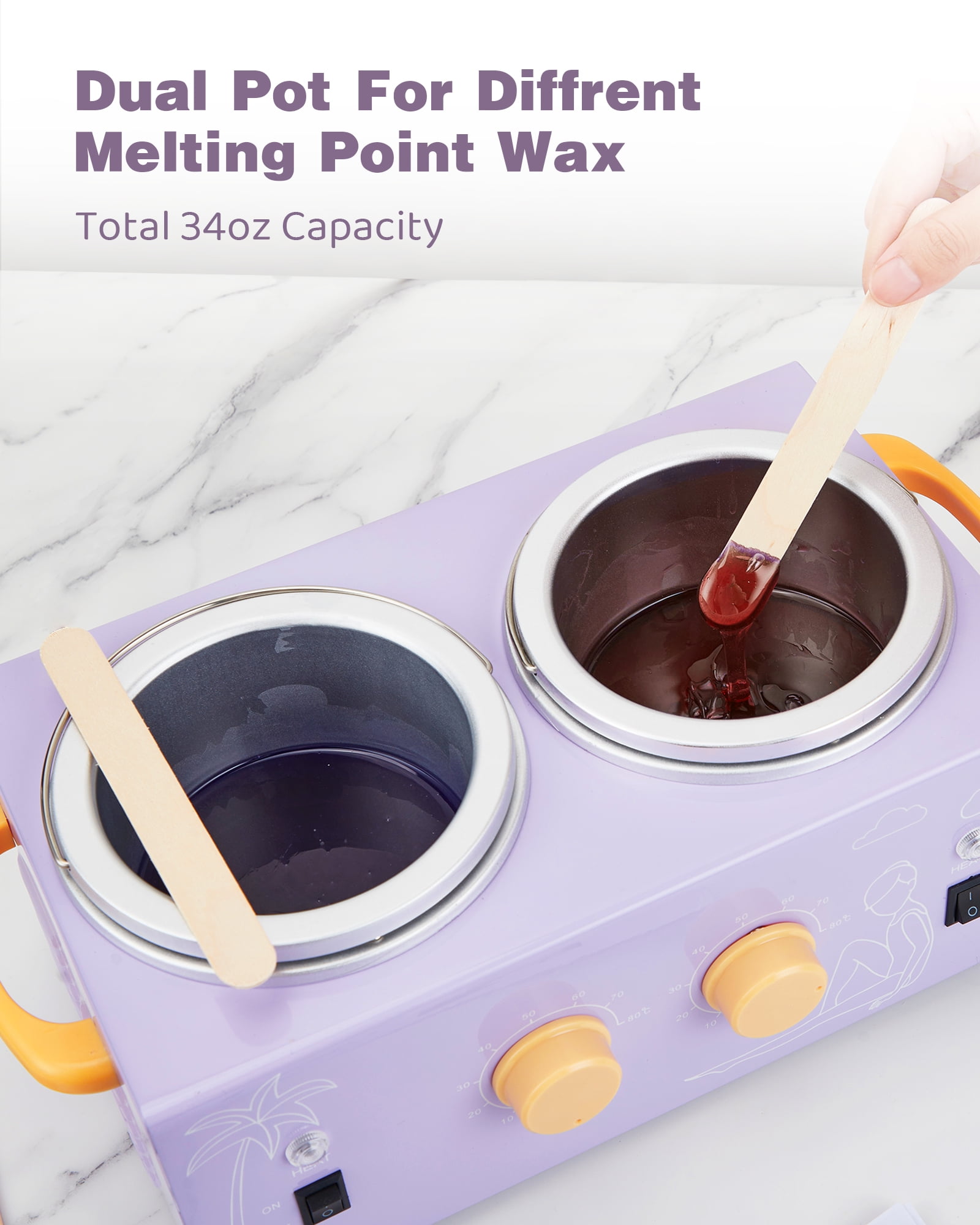 EXQST Wax Melter Heater, Double Pot Wax Heater Machine for Hair Removal,  Professional Waxing Kit Wax Warmer, Large Wax Pot for Spa Salon Beauty