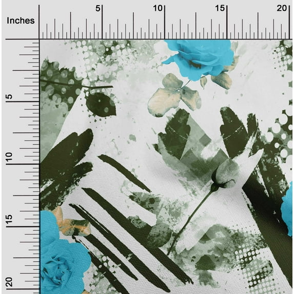 oneOone Cotton Jersey Turquoise Blue Fabric Geometric & Rose Floral Sewing Material Print Fabric By The Yard 58 Inch Wide