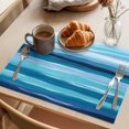 thumbnail image 3 of Blue Ocean Placemats Set of 6 Beach Blue Green Stripes Waves Watercolor Place Mats Indoor Wipeable Table Mats Washable Cloth Dining Table Placemats for Kitchen Holiday Party Home Decor 13x19 Inch, 3 of 9