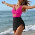 thumbnail image 4 of FRSASU Women's Color Block One Piece Swimsuit Criss Cross Hollow Out Adjustable Drawstring Skirt Bathing Suit Hot Pink L(L), 4 of 6