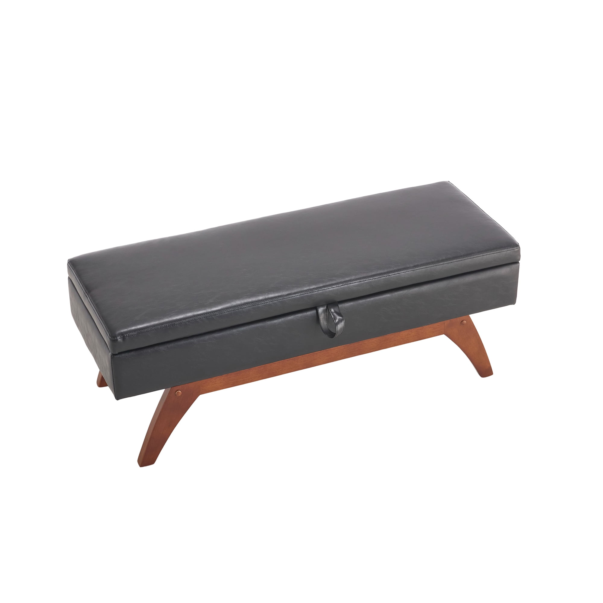 MOONMISS PU Leather Upholstered Solid Wood Frame Bed End Stool with Storage Function-Black