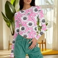 thumbnail image 4 of Taqqpue Women's Long Sleeve Shirts Casual Floral Print Crew Neck Crop Tops Basic Going Out Slim Fit Tight Y2K Blouse Tops, 4 of 7