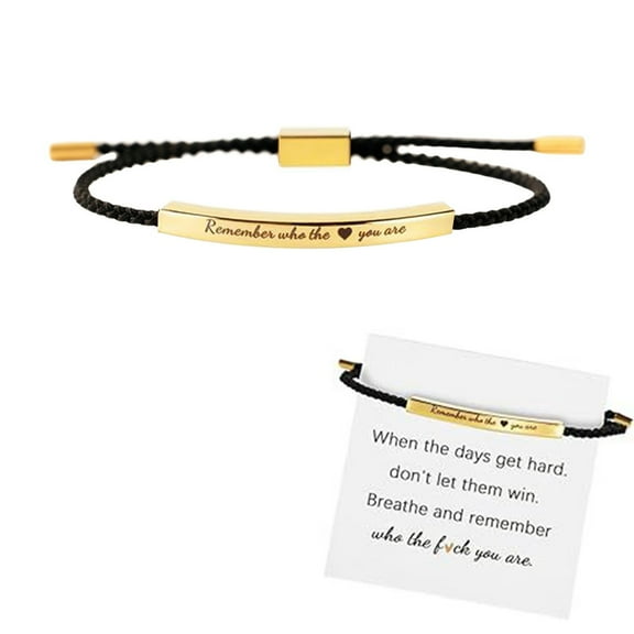 2Pcs Remember Who The F You Are Bracelet Don'T Let The Hard Days Win Inspire Bracelet Motivational Adjustable Hand Bradied Stainless Steel Tube Bracelet(Gold)