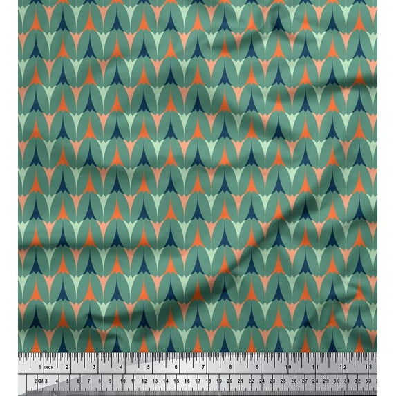 Soimoi Green Cotton Cambric Fabric Scales Geometric Print Sewing Fabric Yard 42 Inch Wide