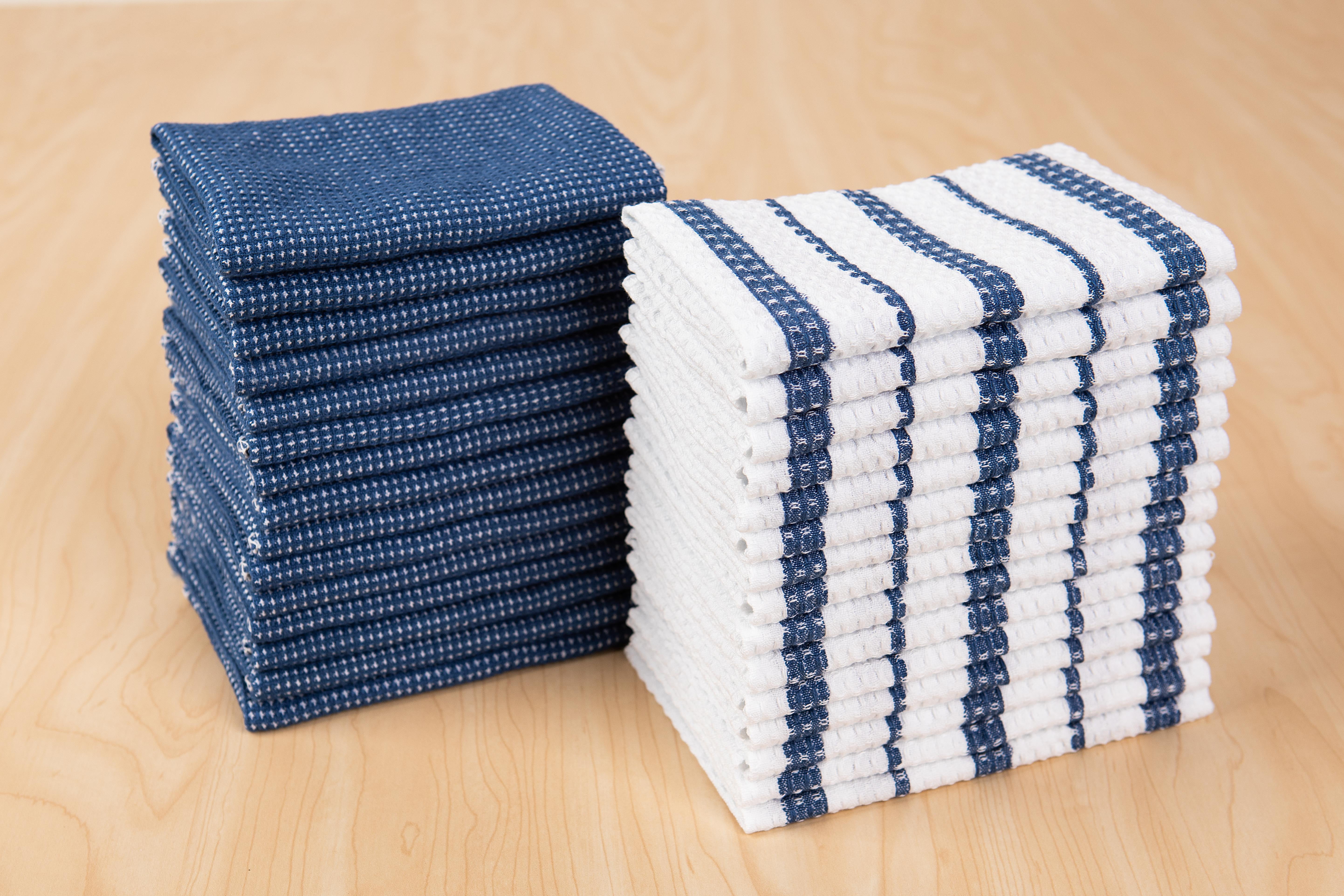 Mainstays 30 Pack 100 Cotton Waffle Dishcloths, Blue and Blue Stripe
