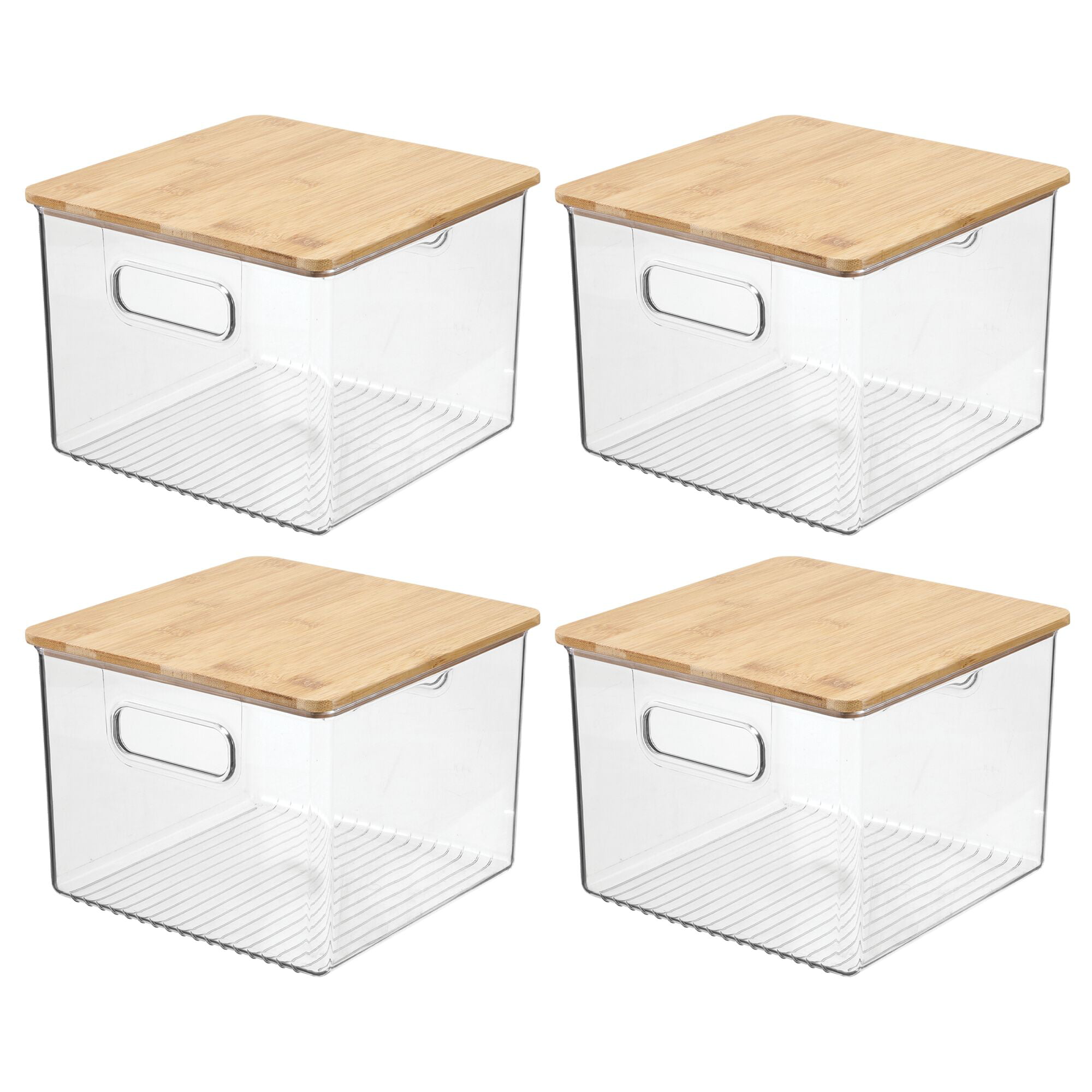 Mdesign Linus Formbu Clear Plastic Stackable Storage Organizer Bin W/  Bamboo Lid Built-in Handles - 11.5 X 8.5 X 6.25, 2 Pack : Target