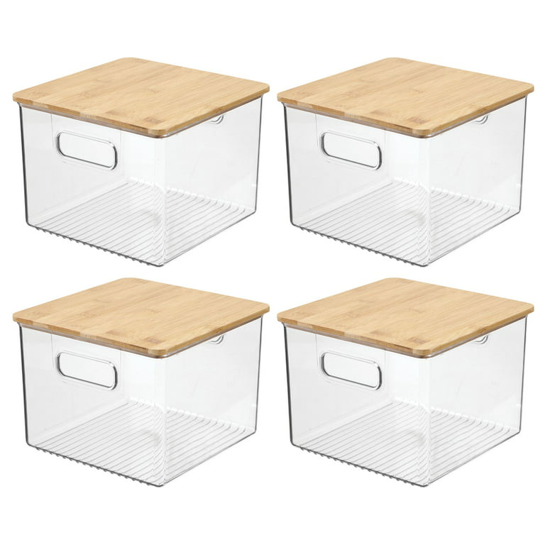 mDesign Plastic Kitchen Food Storage Bin with Bamboo Lid, 4 Pack - Clear,  11.25 x 8 x 6