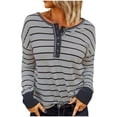 thumbnail image 1 of Yuyuzo Hauts à Manches Longues pour Femmes Col Rond Boutons Rayés Chandail d'Automne Blouses, 1 of 7