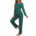 thumbnail image 4 of INSPIRE CHIC Women's Pajamas Set Long Sleeve Plaid Soft Pajamas Lounge Sets with Pockets XS Green, 4 of 6
