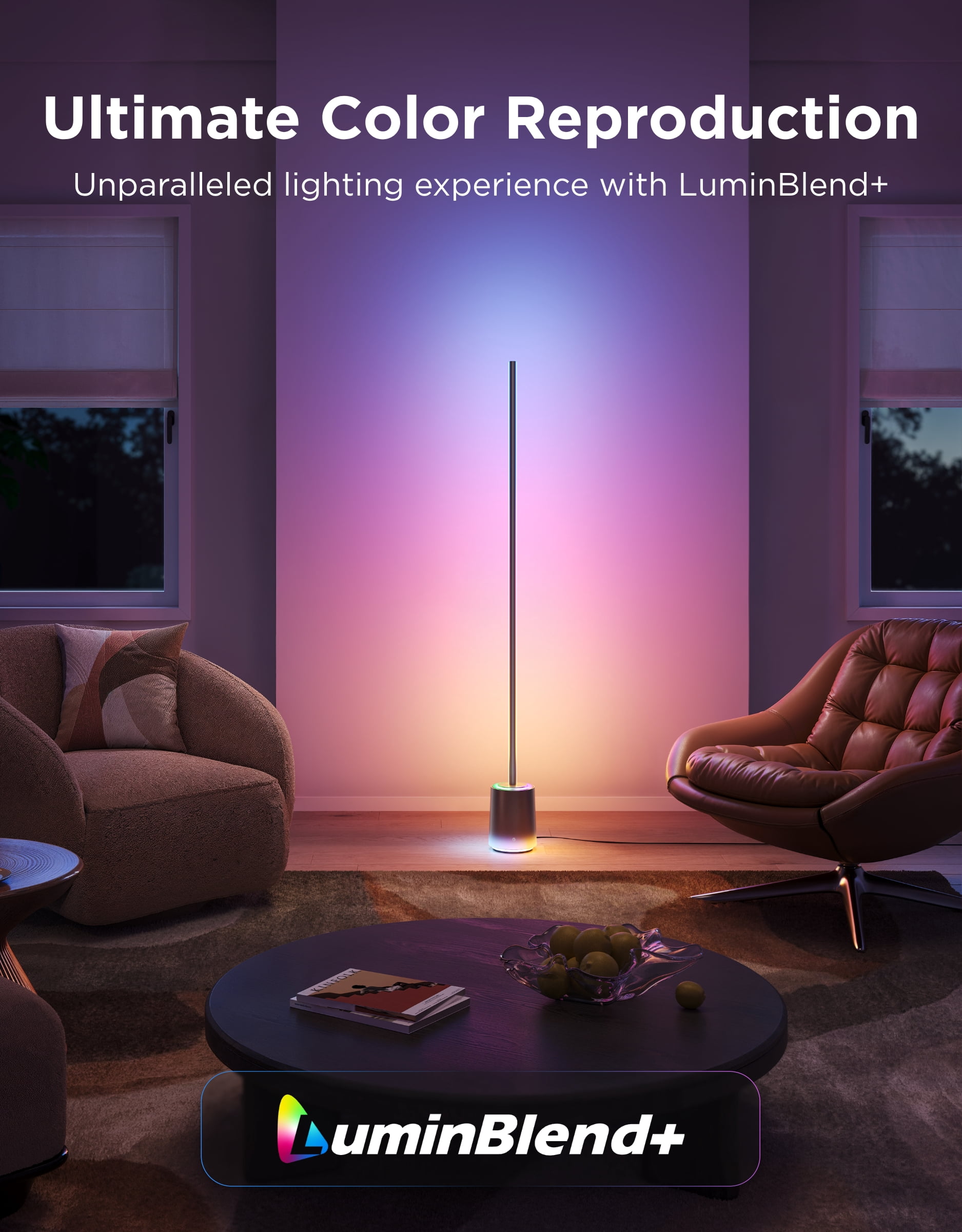 Govee Floor Lamp 3 with Luminblend+ Technology, 2100lm Standing Lamp, Work with Matter,1000K-10000K Modern Floor Lamps for Living Room, Bedroom, Office, Corner Lamp with Dynamic Scenes, DaySync