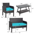 thumbnail image 2 of Patiojoy 4-Piece Patio Rattan Sofa Furniture Set Conversation Set with Tempered Glass Table Turquoise, 2 of 5
