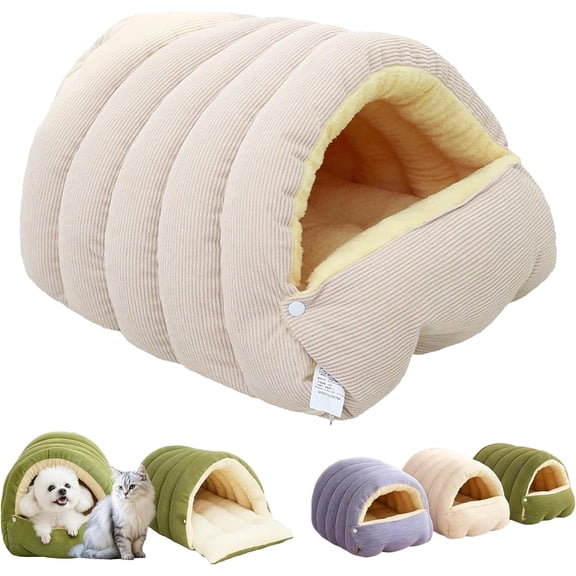 Cozy Monster Cat Bed, 2026 New Winter Warm Cat Sleeping Bag, with Removable Cushion, Machine Washable Warm Kitty Beds for Indoor Cats & Small Dogs (Beige,M)