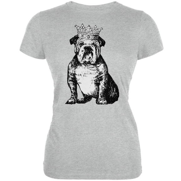 Bulldog Crown Heather Grey Juniors Soft T-Shirt - Large