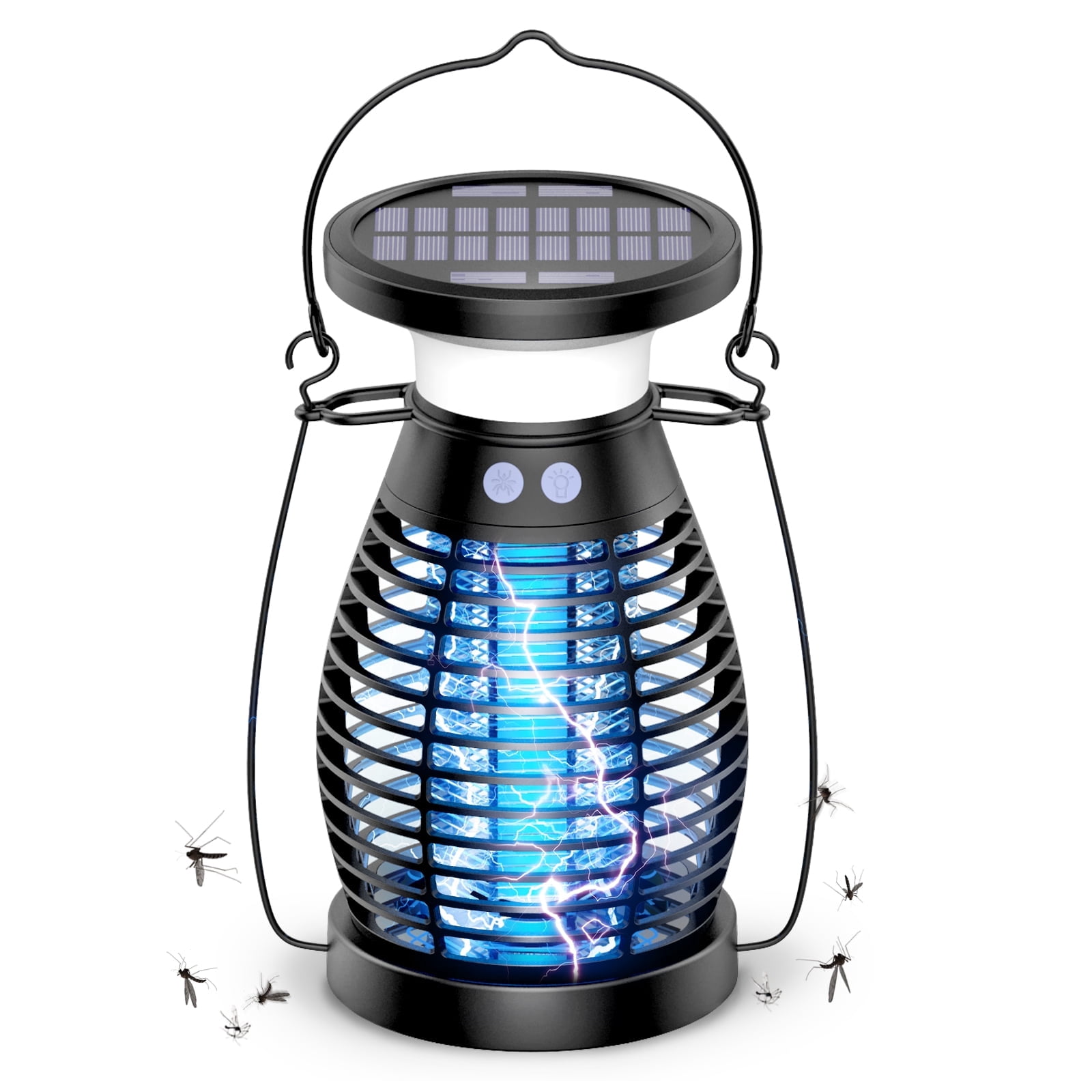JahyShow Solar Bug Zapper Outdoor Waterproof Rechargeable Mosquito Zapper with 2000V High Powered Purple Light, 3 in 1 Fly Zapper Can Attract Gnats, Mosquitoes, Flies, Moths