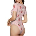 thumbnail image 3 of Naloa Floral Strawberr Women's Short-Sleeved Onesie, One-Piece Swimsuit for Parties, dates, clubs - Large, 3 of 9