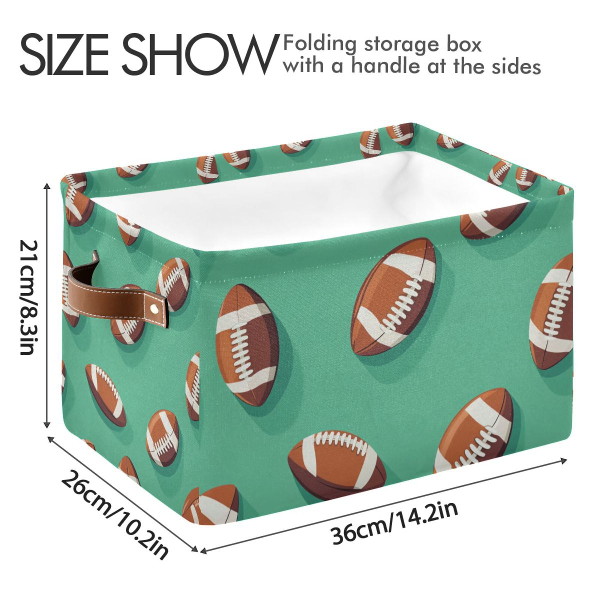 Yayeee Canvas Storage Basket with Handles for Shelves Fabric Bins Closet Organizer, Green American Footballs