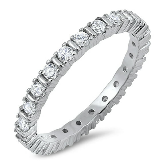 CHOOSE YOUR COLOR Eternity Stackable White CZ Wedding Ring .925 Sterling Silver Band Female Size 8