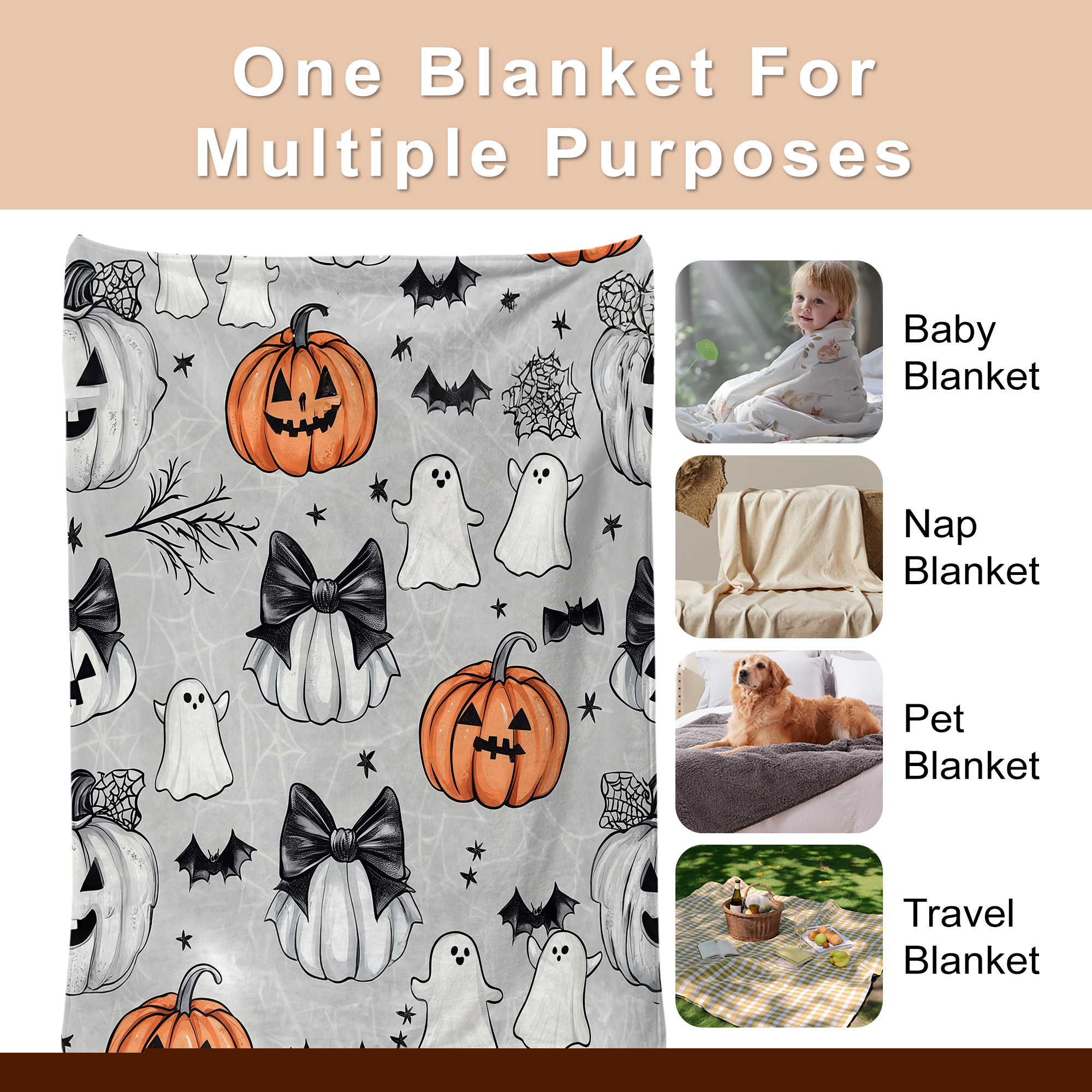 thumbnail image 3 of Halloween Throw Blanket 50" x 60" - Soft Flannel Blanket, Cozy Plush for Couch, Sofa & Bed, Fall Winter Decor, for Kids & Adults, 3 of 7