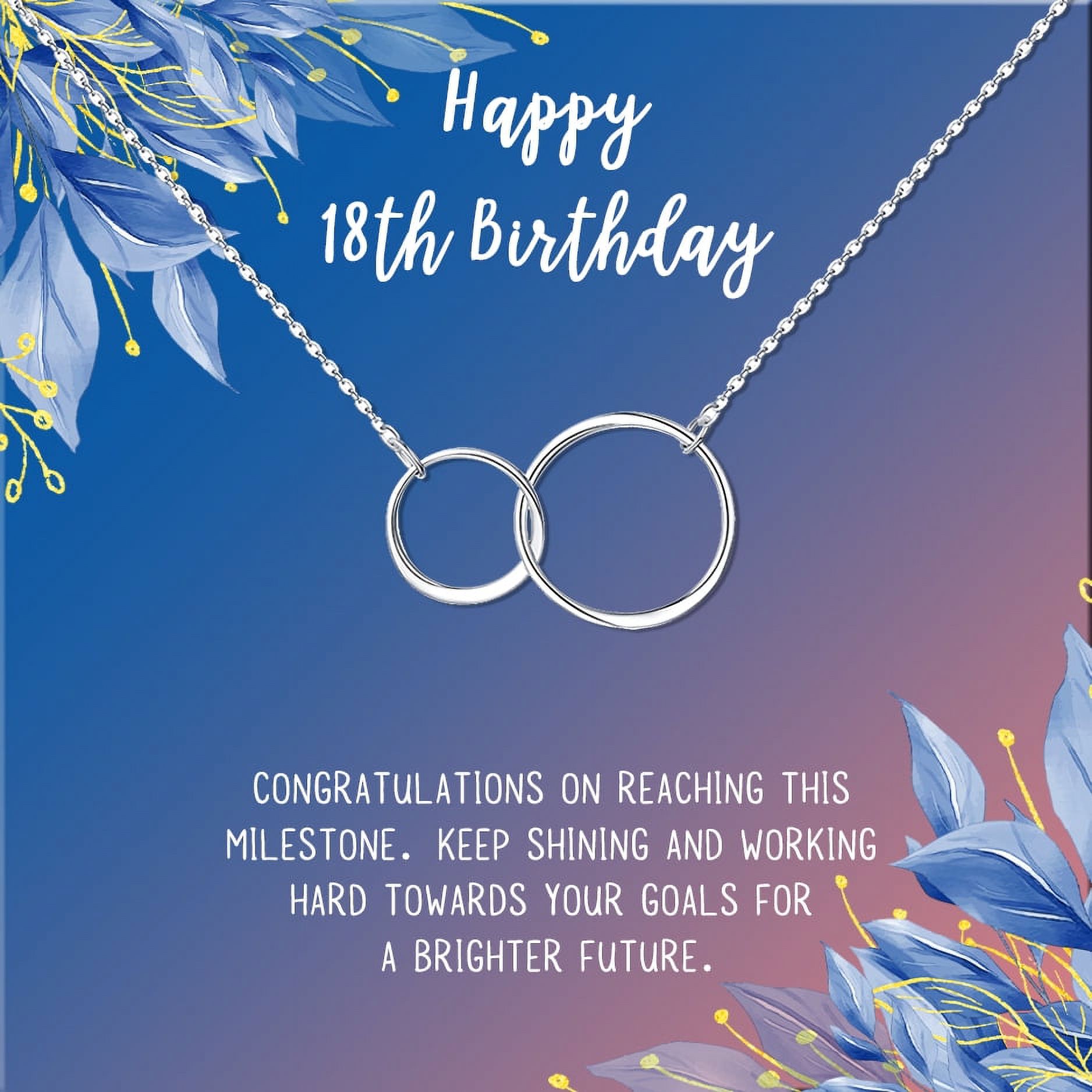 Anavia Happy 18th Birthday Gifts Stainless Steel Fashion Necklace Birthday Card Jewelry Gift for Girl, Birthday Gift for Daughter-[Silver Infinity Double Ring, Blue-Orange Gift Card]