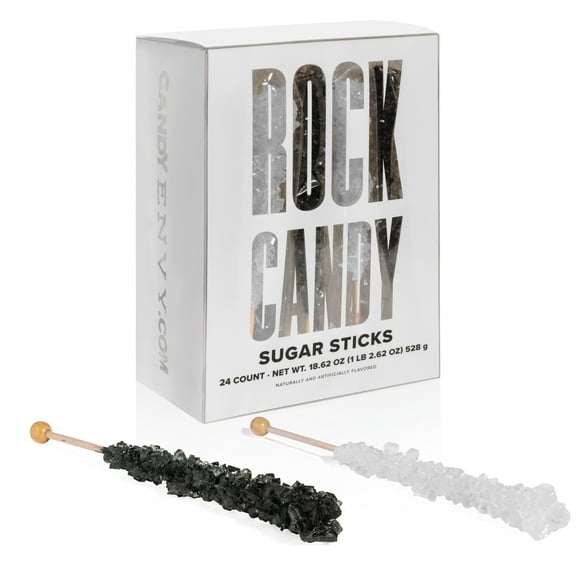 Candy Envy Black and White Rock Candy Sugar Stick, 24 Ct. Individually Wrapped