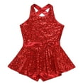 thumbnail image 5 of YONGHS Women Sequin Ballet Jazz Modern Tap Dancewear Criss Cross Back Leotard Performance Costume Red 14/S, 5 of 7
