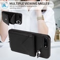 thumbnail image 6 of for iPhone 7 Plus/8 Plus PU Leather Back + TPU Frame Rugged Case, Classic 360 Rotating Ring Kickstand Card Slots Shoulder Strap Drop Protective Slim Fit Shockproof Phone Case Cover, Black, 6 of 13