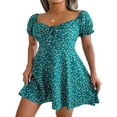 thumbnail image 4 of Womens Summer V Neck Ruffle Short Sleeve Floral Print Mini Dress Flowy Swing Mini Dresses, 4 of 7