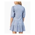 thumbnail image 2 of SPEECHLESS Womens Light Blue Pleated Ruffled Tiered Button-front Pouf Sleeve V Neck Mini Shirt Dress M, 2 of 4