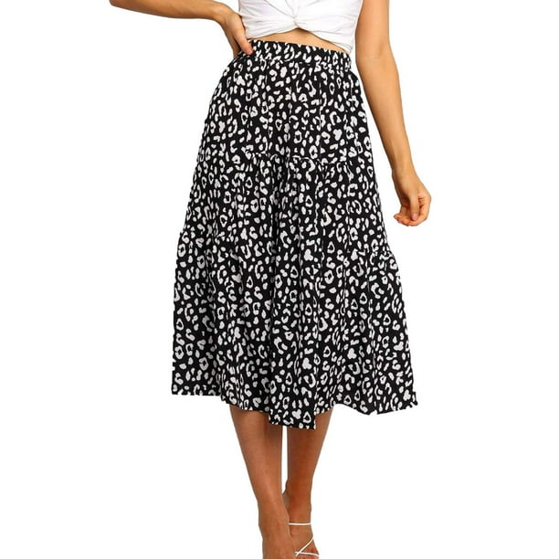 MOSHU Midi Skirt for Women Leopard Print Swing Skirts High Waist ...