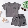 thumbnail image 2 of Wdgfv Toddler Boys Girls Short Sleeve Striped Tee Pullover Top and Shorts Casual Summer Outfit Set Gray 3-4 Years, 2 of 6