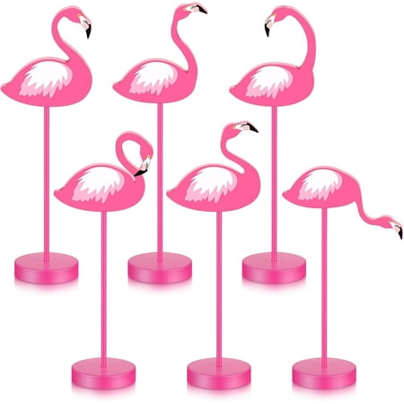 ZJbiubiuHome 6 Pcs Flamingo Wood Tall Standing Block Set Tropical Table Centerpieces Toppers Summer Pink Flamingo Table Sign for Home Office Desk Tier Tray Decor Party Supplies