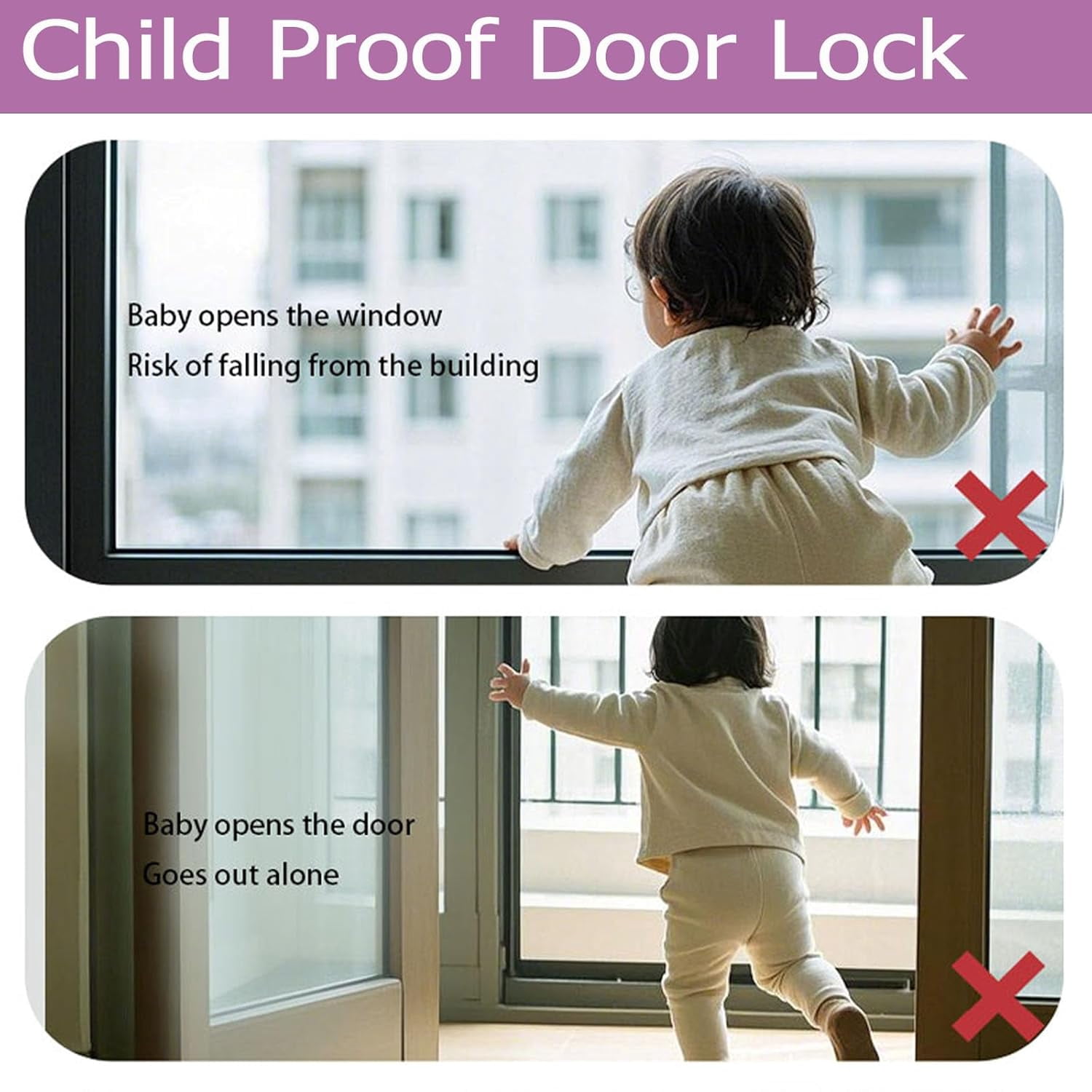 Child Proof Door Lock with Adjustable Strap, Cat Door Latch 3M Adhesive Safety Locks for Baby, Dementia & Pets, No Tools Needed 1 Pack
