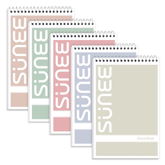 SUNEE Steno Pads 6x9 5 Pack, Gregg Rule, 60 Sheets, 5 Assorted Color Spiral Notebook 6x9, White Paper, Take Notes with Top Spiral Notebook, for University, College, Work, Office