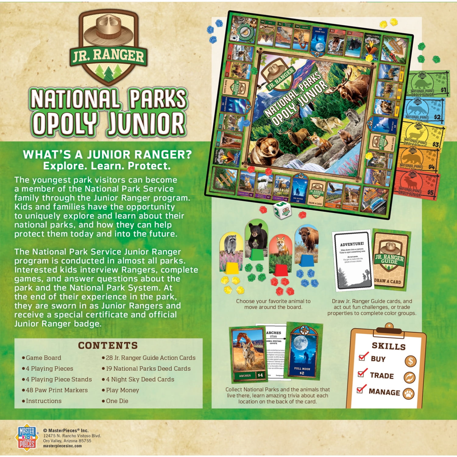 MasterPieces Junior Ranger National Parks Opoly Jr. Board Game - Explore World of Animals