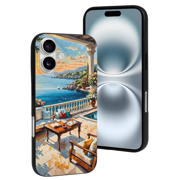 Compatible with Iphone 16 Case - Cute Soft Coastal Style Garden Villa Silicone Case Compatible with Iphone 16 Phone Case for Women Men