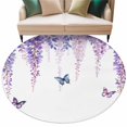 thumbnail image 2 of Round Area Rug 5 Ft, Wisteria Washable Non-Slip Circle Carpet for Living Room/Bedroom, Purple Flowers Butterflies Vintage Spring Low-Profile Runner Mats Collection Rugs for Indoor, 2 of 7