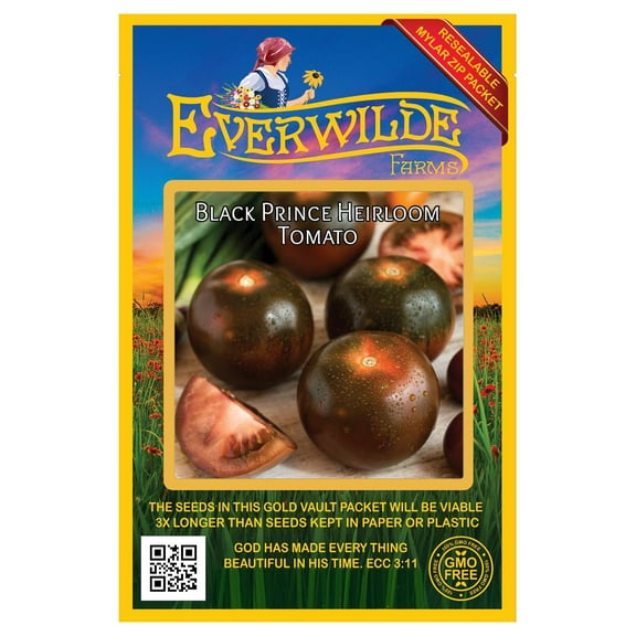 Everwilde Farms - 50 Black Prince Heirloom Tomato Seeds - Gold Vault Seed Packet