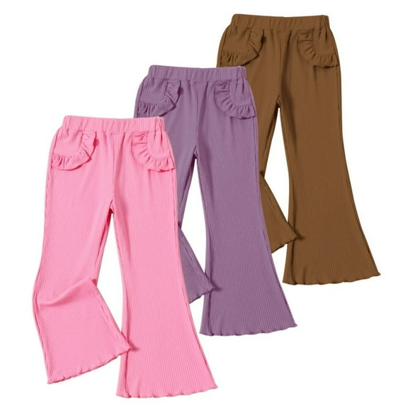 XBASW Infant Baby Girl 3PCS Flare Pants Spring Fall Solid Color Flare Leggings Stripe Trousers Stretch Bell Bottoms for 6 Months-3 Years