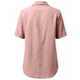 thumbnail image 4 of Linen Tops for Women Summer Gauze Shirts Button Down Short Sleeve V Neck Blouses Dressy Casual Tunic Clothes Pink M, 4 of 8