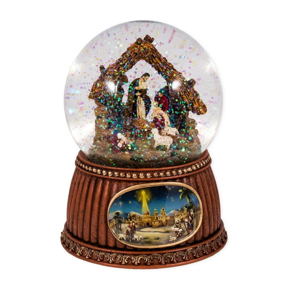 Roman Christmas Nativity 100MM Musical Snow Globe Glitterdome - Plays Tune O'Holy Night