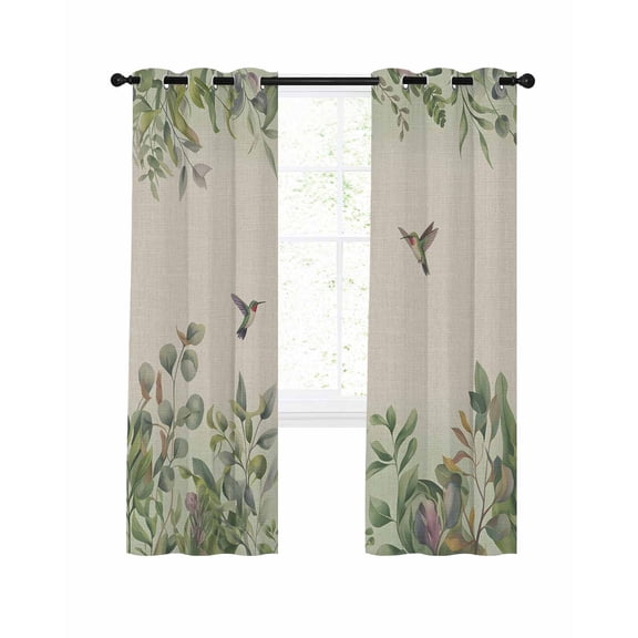 Hummingbird Blackout Curtains 84 Inches Long for Bedroom, Sage Green Botanical Leaf Vintage Botanical Thermal Insulated Room Darkening Black Out Window Curtain Panels Grommet Drapes for Living Room