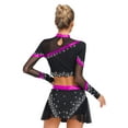 thumbnail image 2 of Aislor Womens 2 Piece Long Sleeve Cheerleading Outfits Crop Tops With Dance Skirt For Rave Dancewear Hot Pink L, 2 of 7