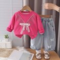 thumbnail image 2 of TOWED22 Toddler Baby Girl Clothes Waffle Knit Floral Outfits Fall Winter Long Sleeve Shirt Pants 2 Piece Girls Clothing Sets,Hot Pink,18-24 M, 2 of 9