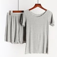 thumbnail image 2 of FRSASU Plus size Pajamas Women Summer Two Piece Suit Pajamas Ribs without Marks Flounce Short Sleeved Top/Shirt Set Gray 6(M), 2 of 8