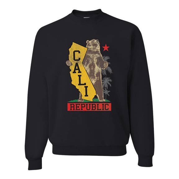 Cali California Bear Holding State Pop Culture Unisex Crewneck Graphic Sweatshirt, Black, Small