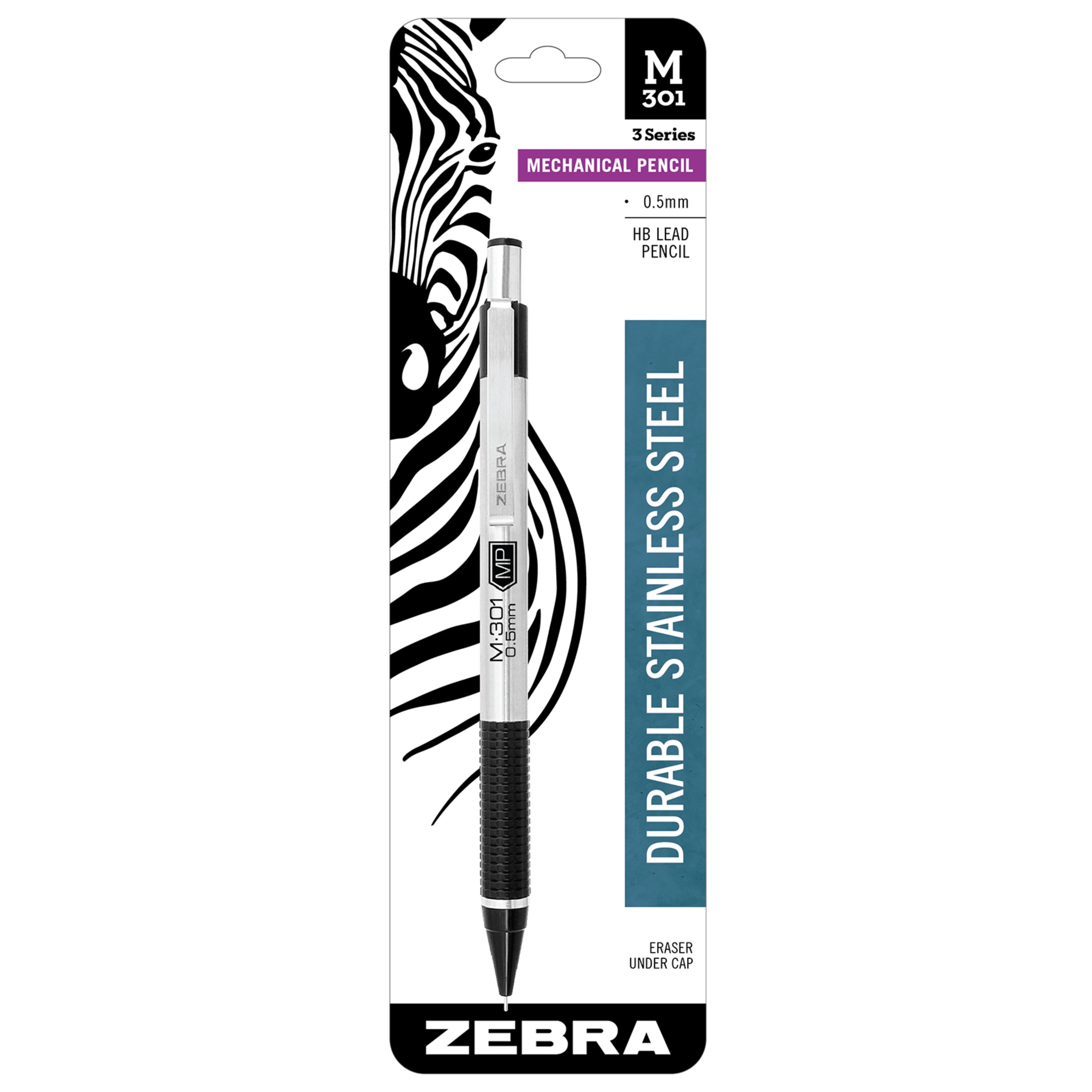 "Zebra M-301 Mechanical Pencil 0.5 Mm Stainless Steel W/black Accents Barrel" 