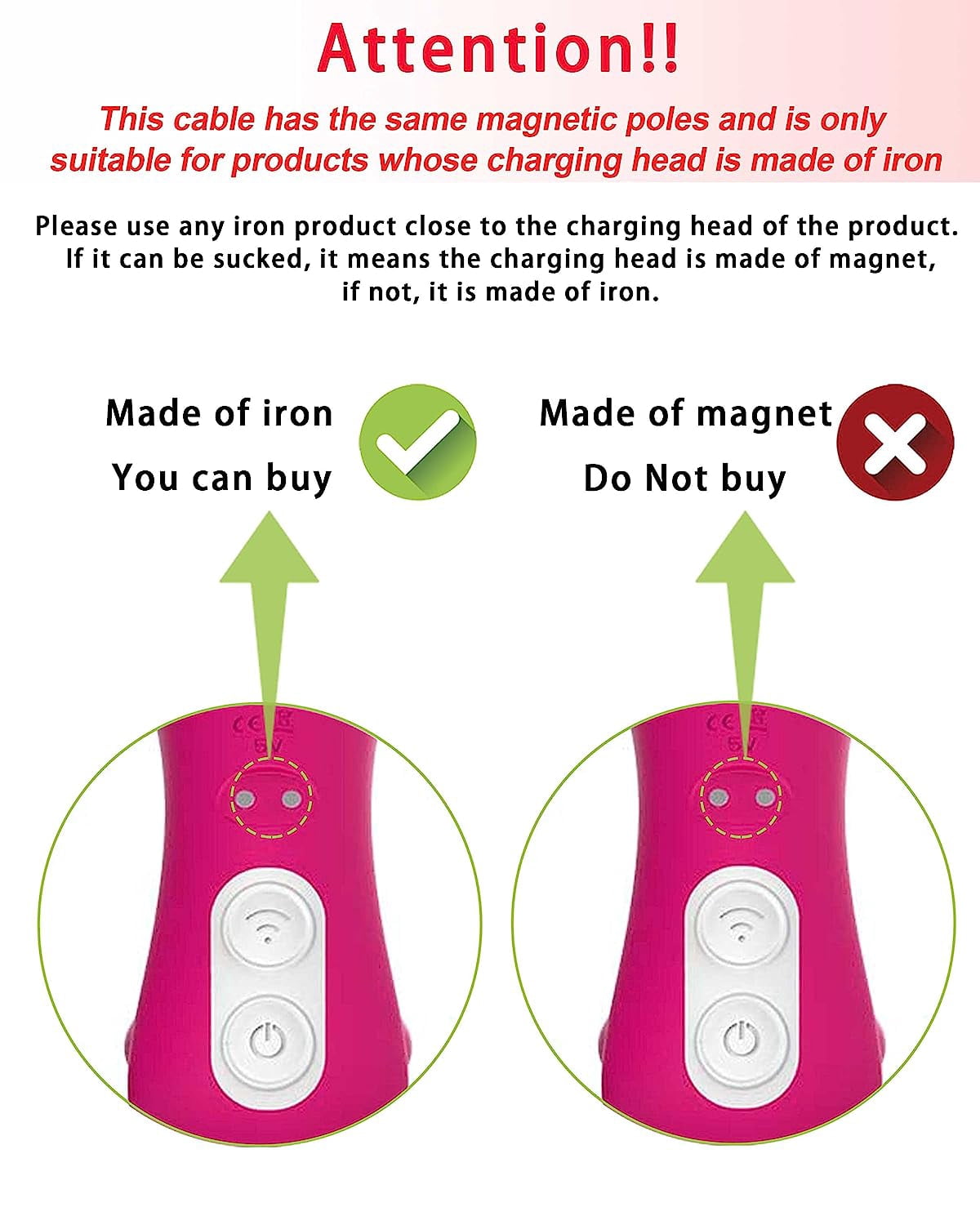 BICMICE Durable Vibrator Magnetic Charger Cord with 2-Magnet Connector, Compatible with Rose Massagers