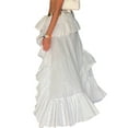 thumbnail image 4 of Caoirhny Women´s White Boho Skirt Elastic Band Waist Flowy Skirt Irregular Ruffle Asymmetrical Midi Skirt, 4 of 5