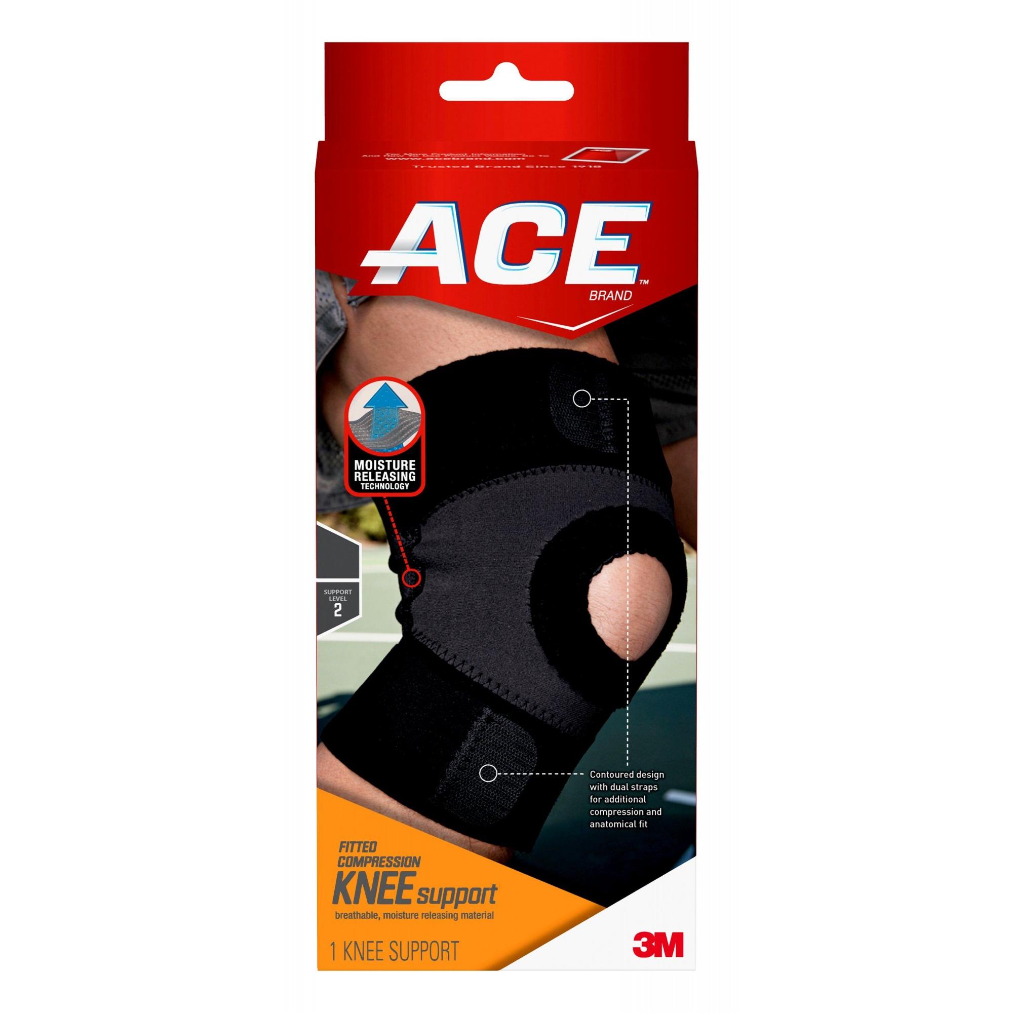 ACE Brand Moisture Control Knee Support, Large, Black/Gray, 1/Pack